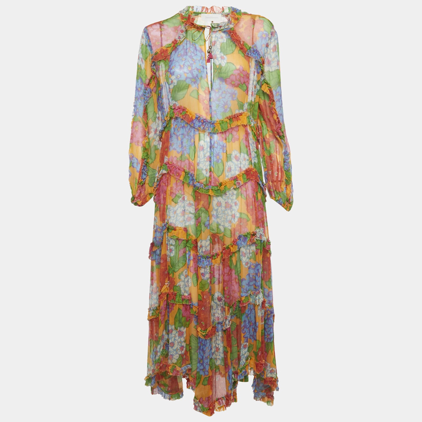 Zimmermann Multicolor Floral Print Crinkle Silk Maxi Dress M