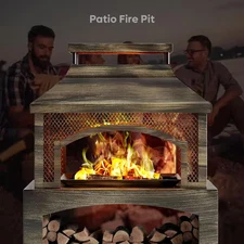 37 In. Steel Outdoor Wood Burning Fireplace with Wood Storage Rectangular Freest