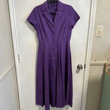 J. Peterman Purple Button Down Short Sleeve 100% Cotton Shirtwaist Dress Size 4