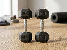 25 lb Rubber Coated Hex Dumbbells   Strength Training Barbell Weights Set of 2