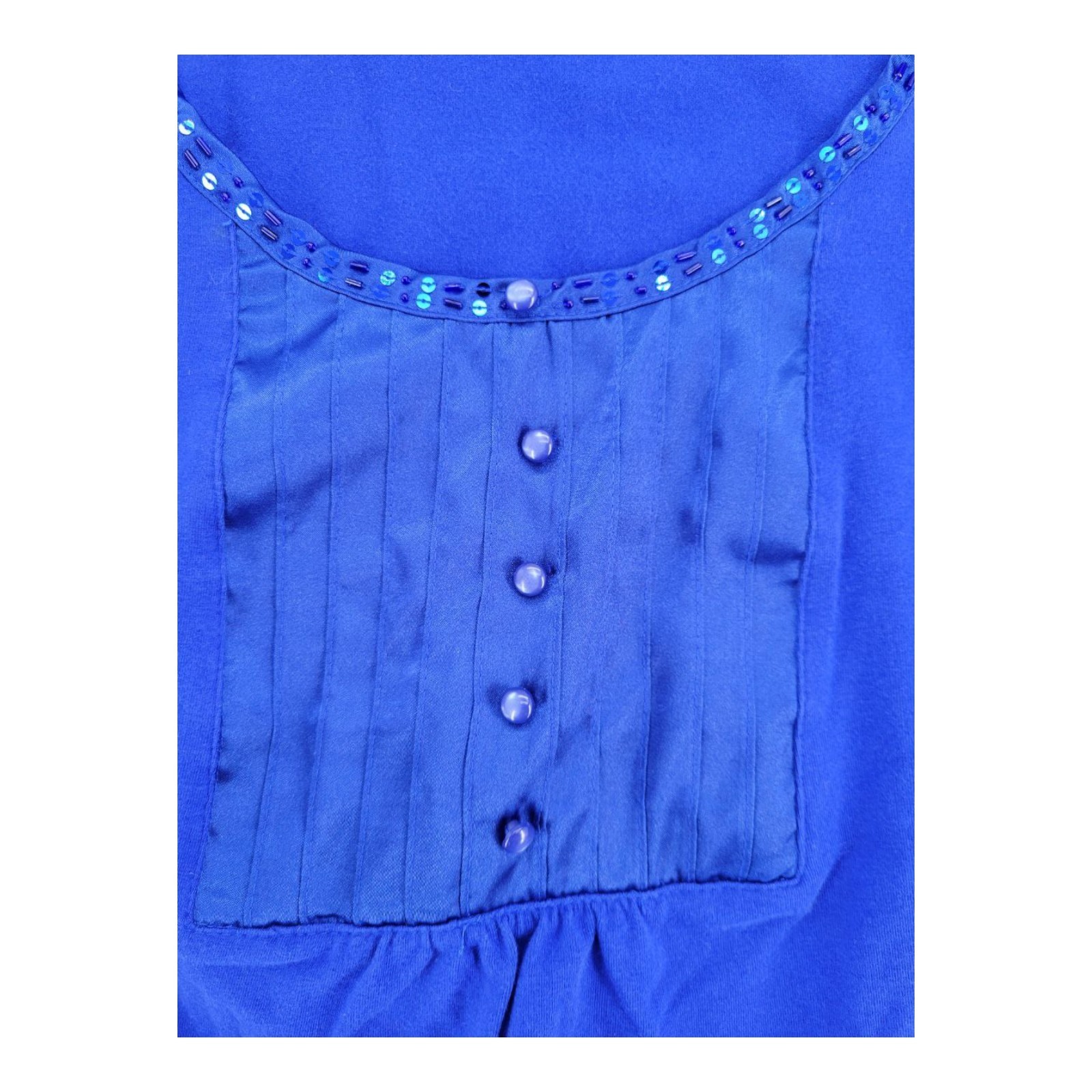 Classic Elements Blue Sequin Neck Long Sleeve Top… - image 3