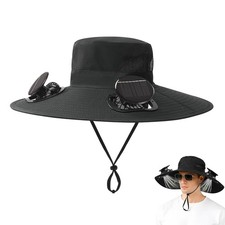 Solar Fan Hat, Wide Brim Sun Hat with 2 Built-in Solar Fans for Men Women