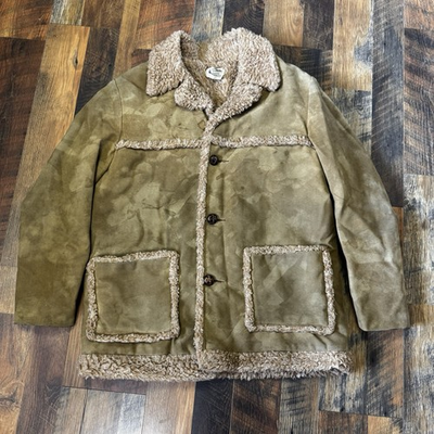 #ad Fingerhut Vintage 1970#x27;s Rancher Style Jacket Coat Faux Suede Sherpa Size 42 $39.99