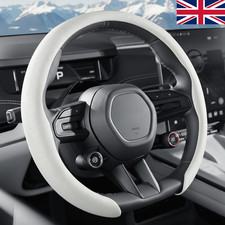 Quick Install Steering Wheel Cover Genuine Nappa Leather White For Ford 14.5-15"