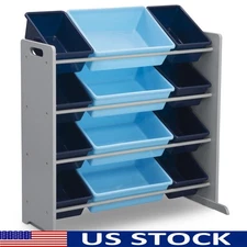 Kids Toy Storage Organizer 12 Bins Wooden Frame Playroom Storage Solution New