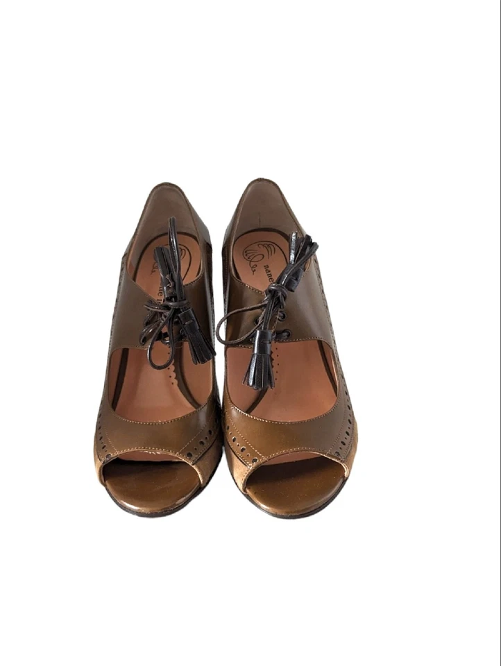 Zapatos de salón Nanette Lepore de cuero marrón punta abierta al tobillo de encaje para espectadores talla 7,5 Foto 4 de 4