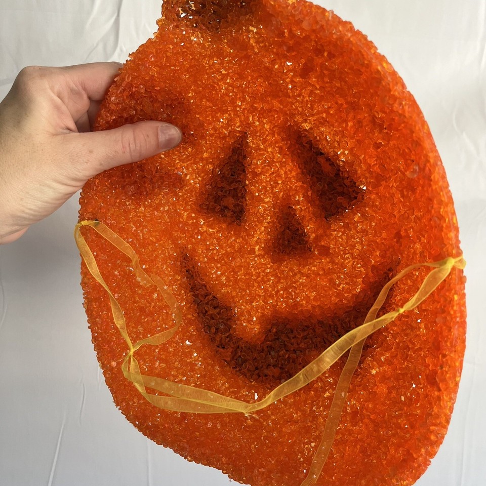 Vintage Melted Plastic Popcorn Pumpkin JackoLantern Porch Light Cover