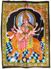 DURGA Wandbehang Stoffbild mit Pailetten Indien Hinduismus Shakti Kumari Nepal