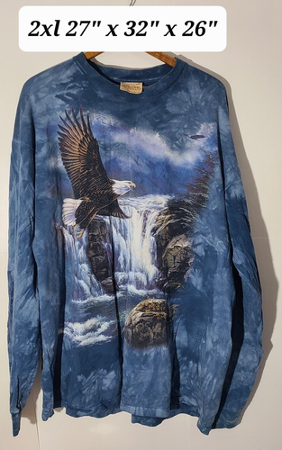 Vintage 2000 Y2K The Mountain Eagle/Waterfall Blue L/S Tie Dyed T-Shirt