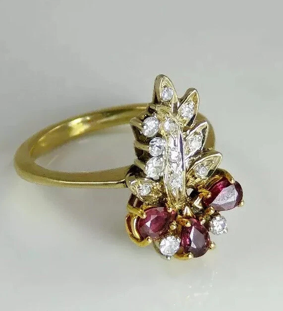 Vintage 14K Gold Diamond Ruby Ring Women's sz 6 Natural Precious Stones Italy - Image 4 of 4