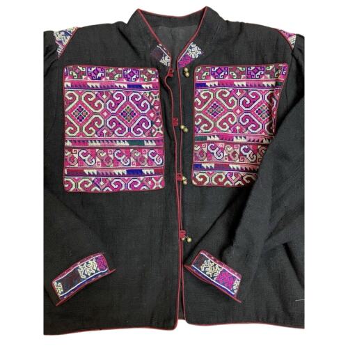 VTG Embroidered Bamboo Cotton Jacket SM Authentic Thai Hmong Asian Tapestry Coat