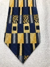 TESORO ROSSO MENS TIE BLUE BLACK GOLD ORANGE 4 X 60