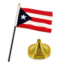 Puerto Rico Rican 4"x6" Flag Desk Set Table Stick Gold Base