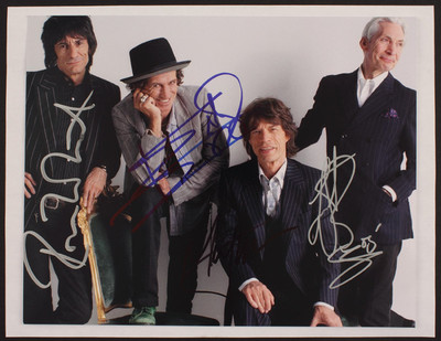 ROLLING STONES handsigniertes Foto Jagger / Richards / Wood / Watts Reprint
