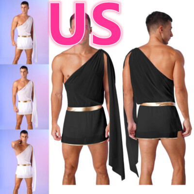 US Men Ancient Greek Roman Toga Caesar Fancy Dress Up Cosplay Masquerade Costume