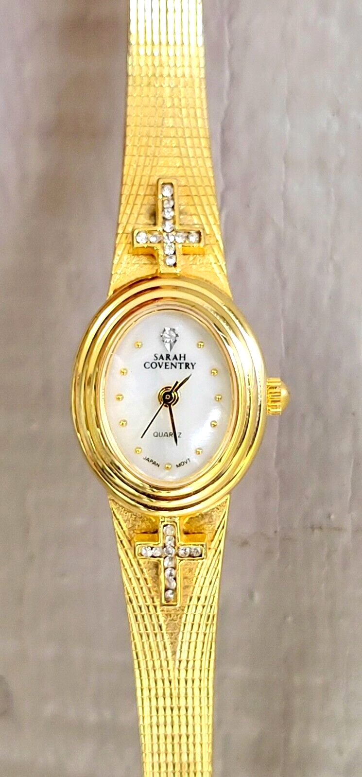 Women's Watch with Two Crosses New Battery MOP Dial, Works Perfectly