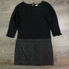 Ann Taylor LOFT Woman Sweater Shift Dress Black Gray Knit Long Sleeve Zip Size 0