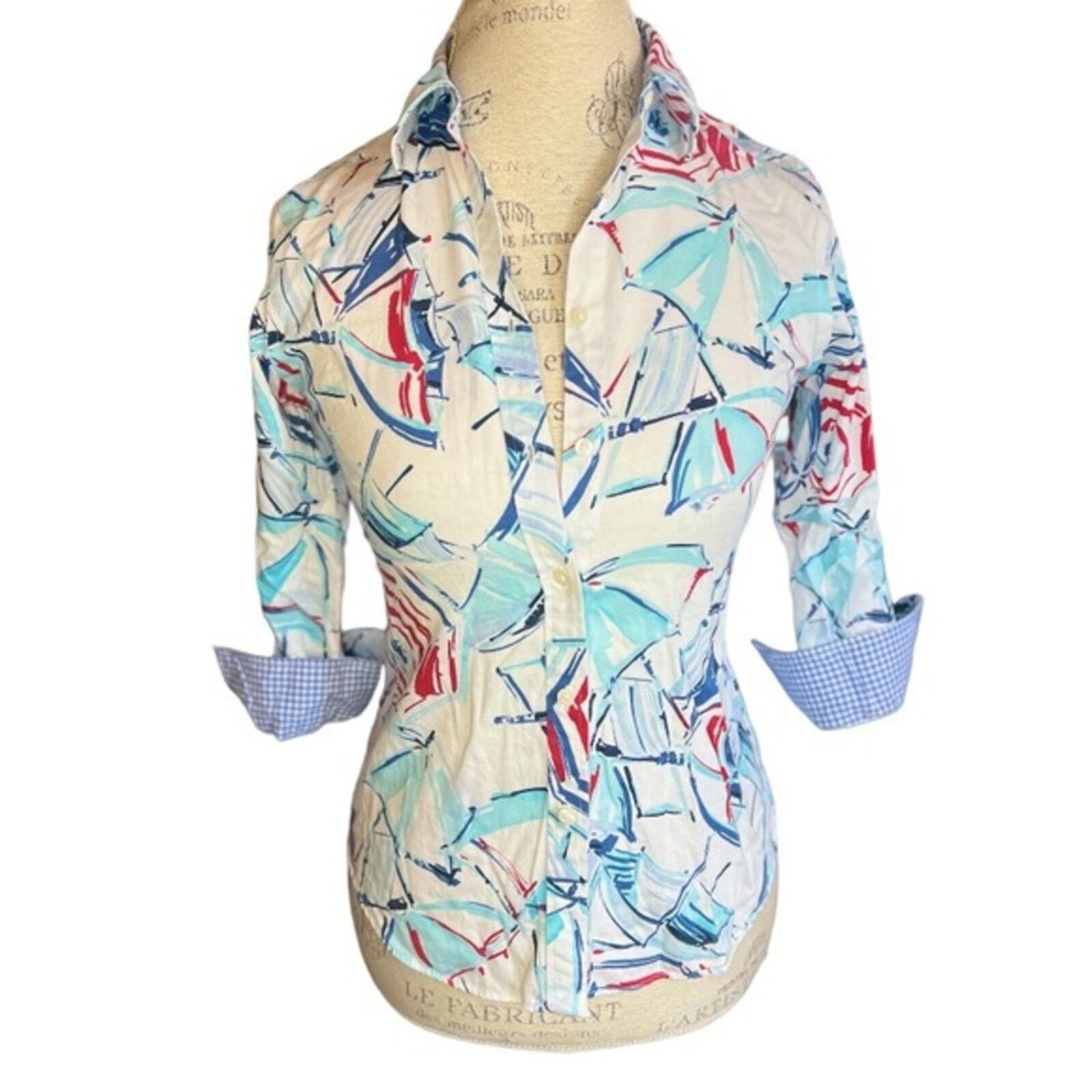 Ralph Lauren Chaps Beach Set with Nautical Print and Gingham Cuff