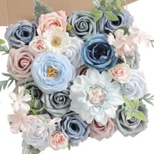 Artificial Flowers Blue Silk Fake Flowers for DIY Wedding Bridal Bouquets Wed...