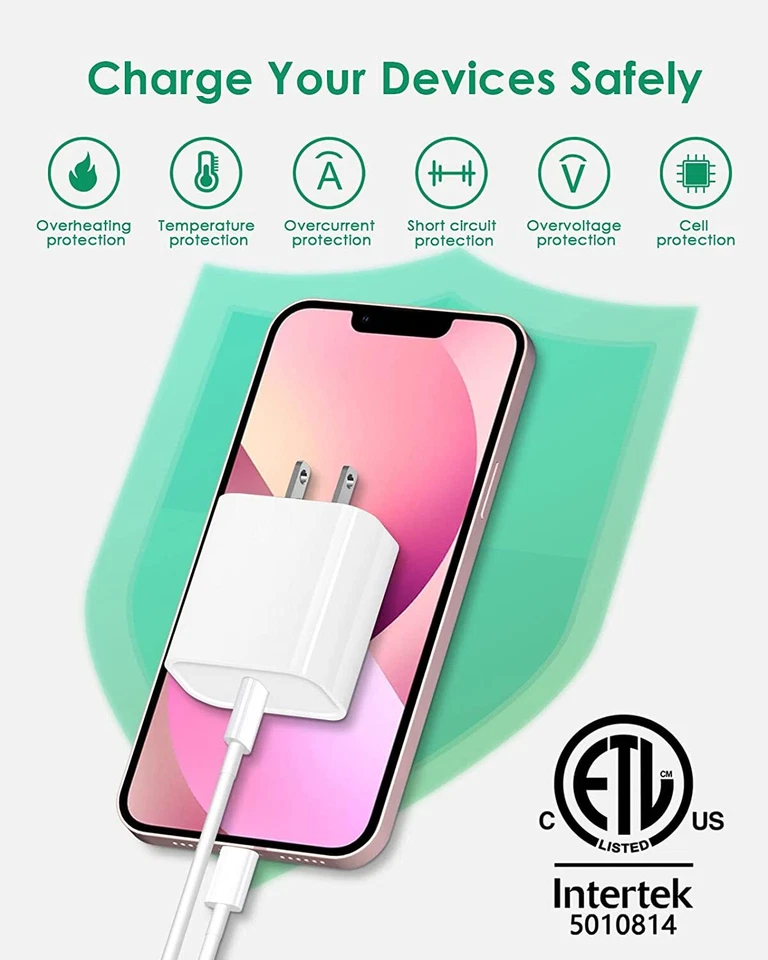 For iPhone 11 12 13 XR Fast Charger 20W Rapid USB C Wall Adapter PD Type C Cable - Image 2 of 4