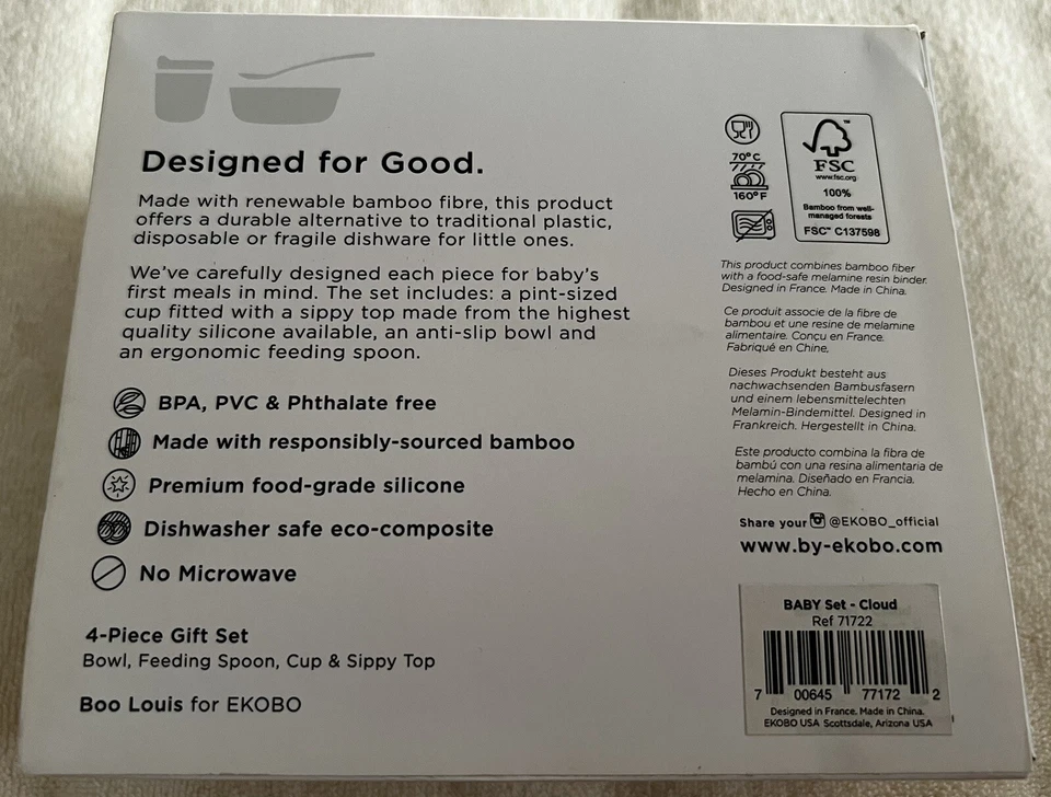 Ekobo Set Pranzo Bambino IN Bambù - Colore Nuage Nuovo Foto 2 de 4