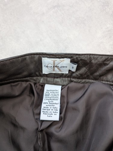Calvin Klein Trousers Womens UK 12 Leather Bootcut Biker Pants Y2K Jeans US 8 - Picture 12 of 14