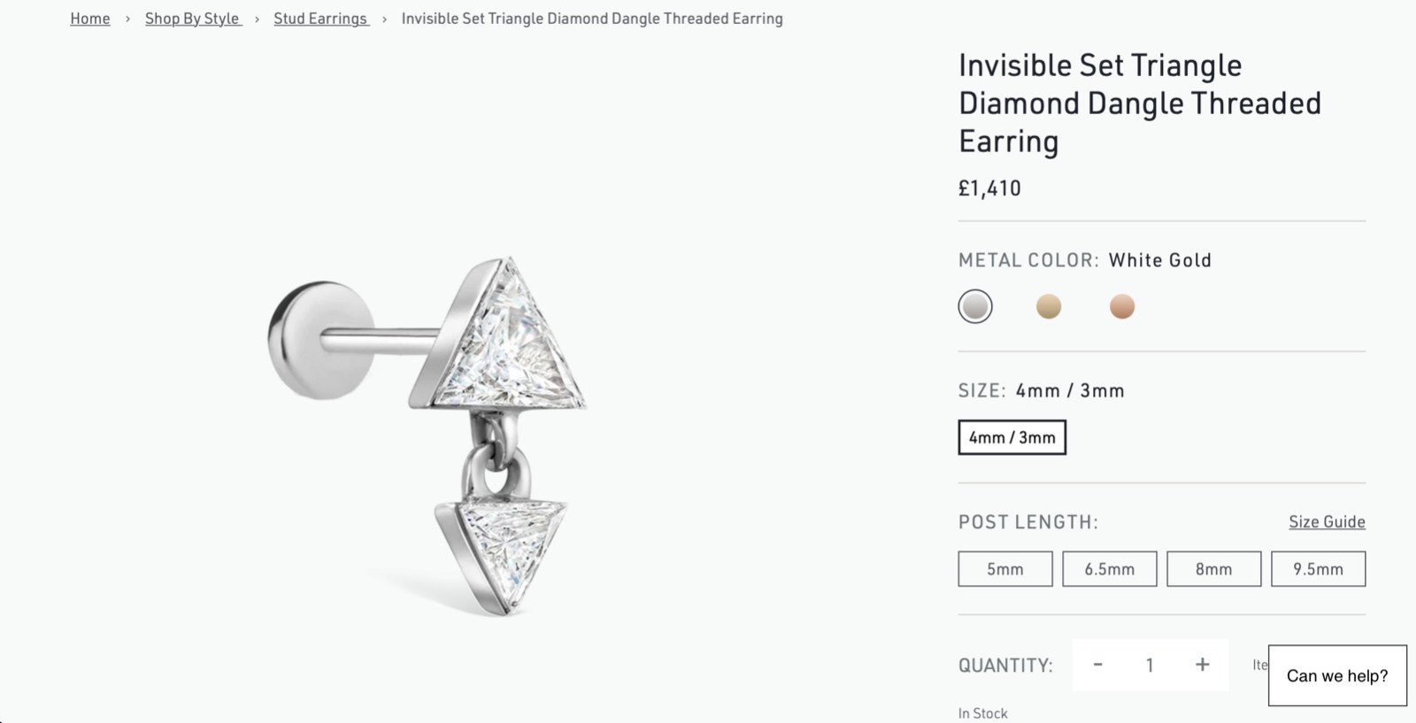 Maria Tash Invisible Set Triangle Diamond Dangle Threaded Earring RRP £1,410 image 2
