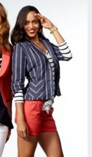 CABI Blue Nautical Stripe 100 Linen Lightweight Unlined Blazer Jacket 4