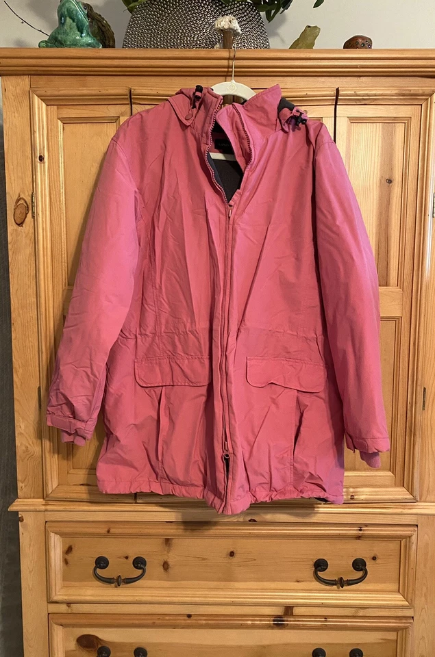 Abrigo Parka Lands' End Con Capucha Térmico Cuadros Viento Forrado Vellón Rosa/Gris Talla L 14-16