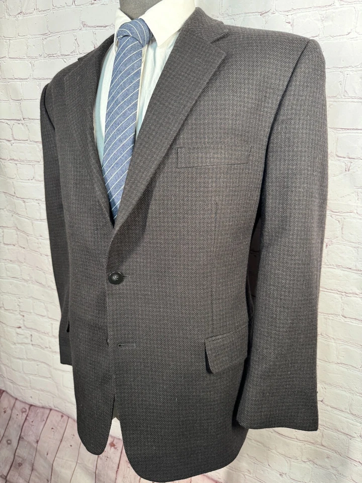 Chaqueta Blazer Abrigo Deportivo HENRY GRETHEL Para Hombres Marrón Cuadros Lana Calce Clásico 44S Foto 2 de 4