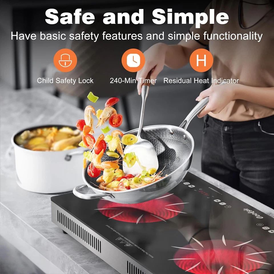 Estufa eléctrica de 2 quemadores - Estufa eléctrica portátil de 24 pulgadas superior 110 V, contador de 2000 W Foto 2 de 4