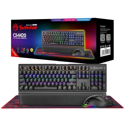 Marvo Scorpion CM420-UK 3-in-1 Gaming Bundle, Tastatur, Maus und Mauspad