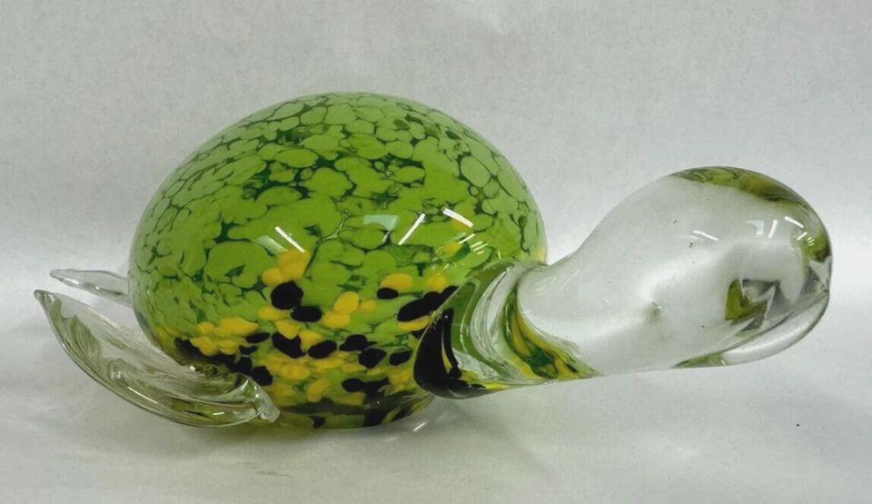 Estatueta vintage de tartaruga marinha verde cristal Fifth Ave peso papel 8" soprada à mão!! - Imagem 3 de 4