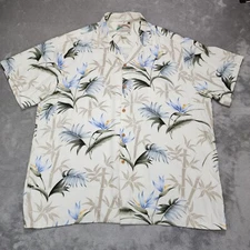 Paradise Found Shirt Mens XXL Beige Floral Vintage Hawaiian Camp Aloha Button Up