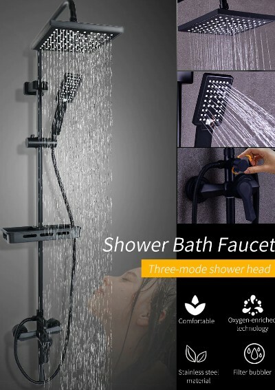 Colonne de douche noir mat en laiton massif au design épuré et contemporain