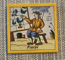 Hand Painted Spanish Clay Tile NERJA SPAIN Decorative Wall Art w/Hanger 4 1/4”