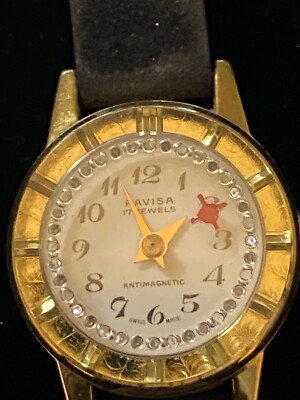Vintage Ravisa 17 Jewel Black Suede Like Wristwatch | eBay display picture 1