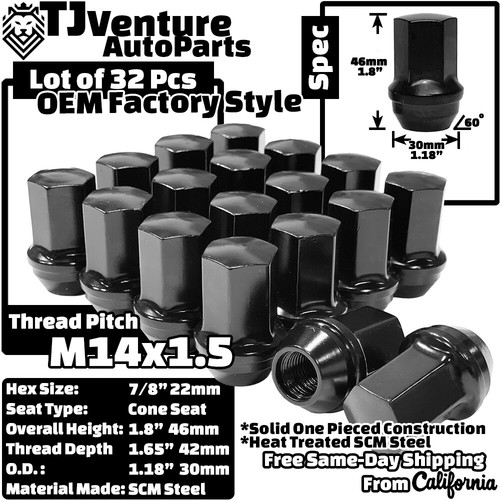 32Pc Black M14x1.5 OEM Factory Style Lug Nuts Fit Chevy Express GMC Savana Van - Picture 2 of 5