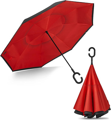 G4Free 62 Inch Large Inverted Reverse Umbrella with C-Shaped Black