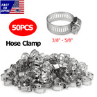 50pcs Hose Clamps 3/8" to 5/8" Adjustable Steel Band Worm Clip Universal Fit New