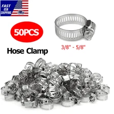 50pcs HOSE CLAMPS 3/8" to 5/8" Adjustable Steel Band Worm Clip Universal Fit New
