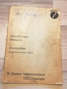 Ersatzteilliste W. SPEISER MAISPRINZ Anbauhäcksler Maishäcksler 1968