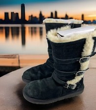    UGG Youth 4 Maddi II Casual Shearling Winter Boots Buckle Black Suede 1102529