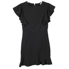 Moyabo Sheath Dress Women Medium Glam Chic Flutter Short Sleeve Ruffle Hem Black