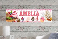 Ice Cream - Personalized Name Poster Customized Birthday Party Banner Wall Decor