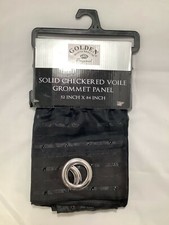 Golden Original Black Solid Checkered Voile Grommet Window Panel 52x84 NEW
