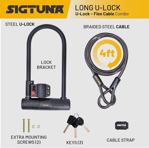 Bike U Lock, Heavy Duty Anti Theft, 16mm with Shackle, Holder & 4ft Cable - Picture 6 of 6