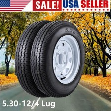 Set 2 5.30-12 Trailer Tires And Rims 530-12 5.3012 4 Lug On 4 Load Range C 6p