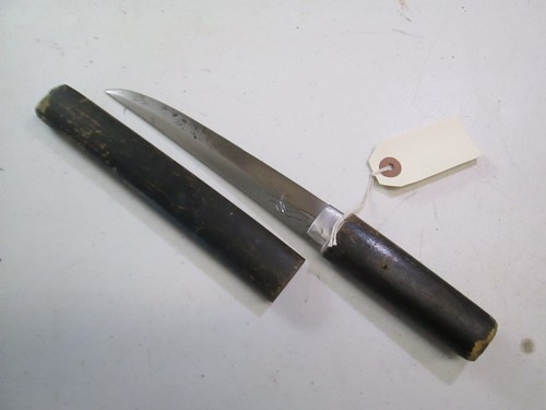 SAMURAI JAPANESE HARIKARI DAGGER TANTO SWORD & SCABBARD DRAGON ENGRAVING #T13