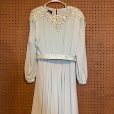 Ursula Vintage Pastel Mint Green Lace Neckline Maxi Dress 12 cottage Coquette